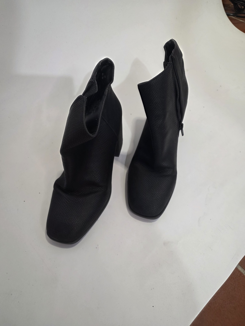 Mix No. 6 Black Textured Square-Toe Ankle Booties with Side Zip